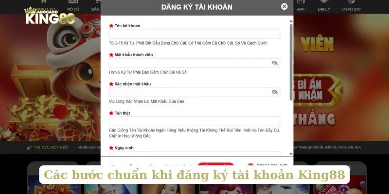 Các bước chuẩn khi đăng ký tài khoản King88